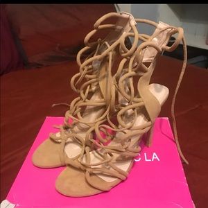 Shoe Republic LA lace up open toe heels size 6.5